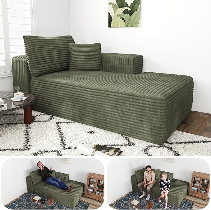 68 Cloud Sectional Sofa Chaise Lounge Chair Plush Corduroy Fabric No Assembly Required Deep Seat for Living Room Bedroom Movie Theater Right Facing Green