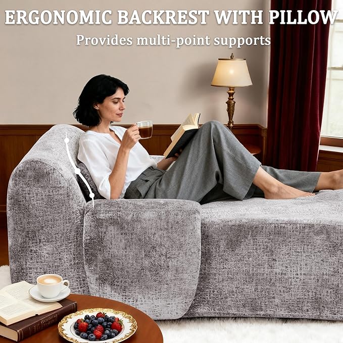 66 Inches Oversized Chaise Lounge Indoor No Assembly Required Single Sleeper Sofa Chair with Lumbar Pillow Upholstered Boneless Sofa Bed for Living Room Bedroom