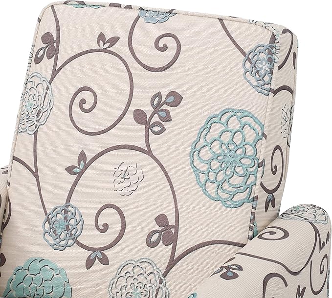 Christopher Knight Home Emmie Fabric Recliner (Set of 2) Light Beige with Blue Floral Dark Brown
