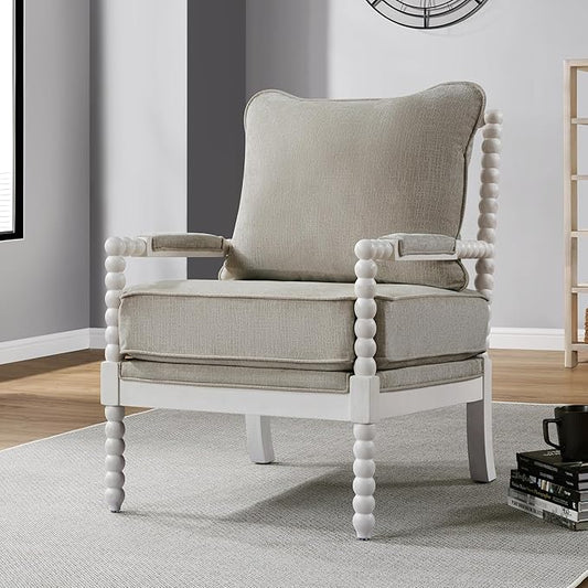 DUHOME Linen Fabric Spindle Accent Chair with Wood FrameSpool Chairs with High Resilience Spring Cushion and Armrest Pads Leisure Armchair for Living Room Bedroom Farmhouse Home Office Belcony