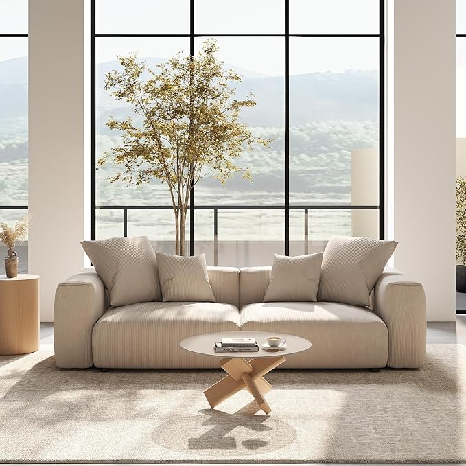 Modular Sectional Sofa 102.36inch Loveseat Sofa Corduroy Fabric Upholstered Couch with 4 Pillows Beige Sofa Couches for Living Room Office Apartment
