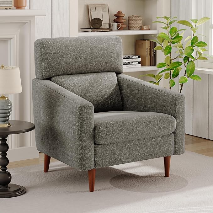 EJUNQ Mid-Century Accent ChairFabric Modern Reading Living Room Chairs Upholstered Armchair with Wood LegsCozy Reading Chair for Living RoomBedroom（Grey