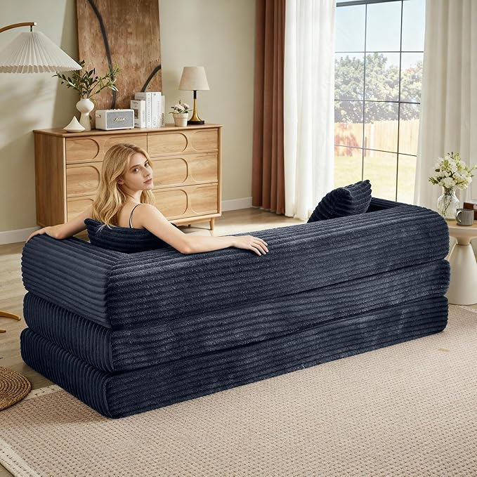 Boneless Couch Versatile Couches for Living Room No-Install Sofa Bed Corduroy Futon Soft Cloud Couch with Pillows for Bedroom Game Movie