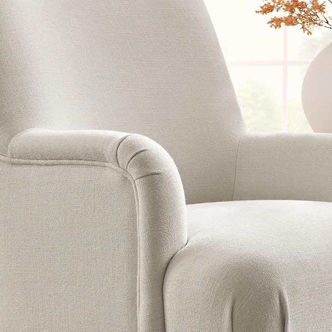 Modway Ellington Living Room Accent Armchair in Salt – Fabric Upholstered Reading Arm Chair with Wooden Legs – Modern Lounge Chair with French Piping Trim