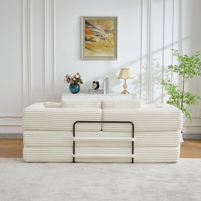 79.5 Folding Convertible Sofa Bed with Side Storage Pockets 4-in-1 Corduroy Boneless Couch No Assembly Loveseat Sleeper Floor Sofa Daybed Futon Couch for Living Room Bedroom Lounge Beige Upgraded