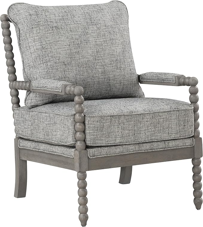 OSP Home Furnishings Abbott Spindle Accent Chair with Padded Spring Seat and Brushed Grey Base Graphite Fabric