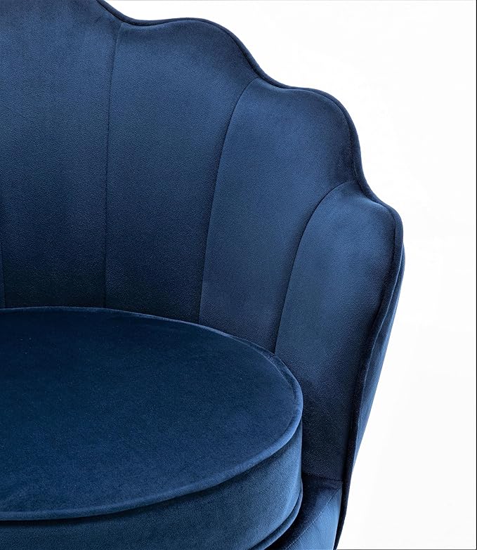 Velvet Barrel Accent Chair with Scalloped Silhouette and Gold Metal Legs Decorative Piece Suitable for Traditional Modern and Contemporary Spaces Navy Blue