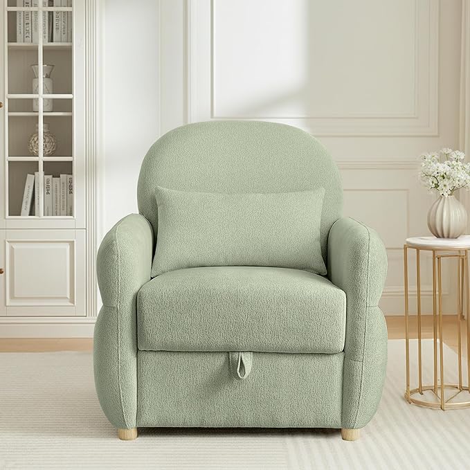 Accent Chairs Set of 2 Living Room Chairs in Chenille Fabric Modern Reading Chair with Storage Function for Living Room Apartment and Compact Spaces (Green)