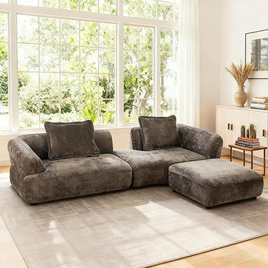 Merax 121 L-Shaped Sectional Sofa with Chaise Lounge No Assembly Required 2-Piece Set Modern 4 Seat Sofa for Living Room Soft Upholstery 32 Deep Seating (Dark Brown)
