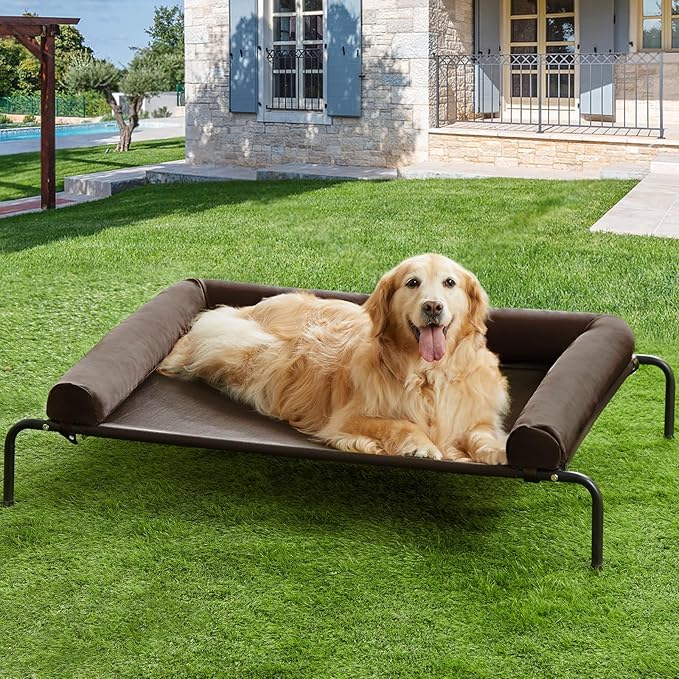 RRPETHOME Large Elevated Cooling Dog Bed Raised Dog Cot Beds for Large Dogs Elevated Outdoor Pet Cot Chew Proof Portable Cooling Pet Cot with Skid-Resistant Feet and Breathable Mesh