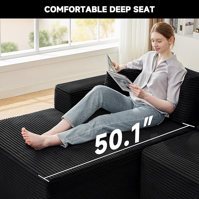 110 Inch Cloud Sectional Couch Modular Sectional Sofa with Deep Seat Boneless Sofa for Living Room Fluffy Comfy Couch with L-Shaped Chaise Black