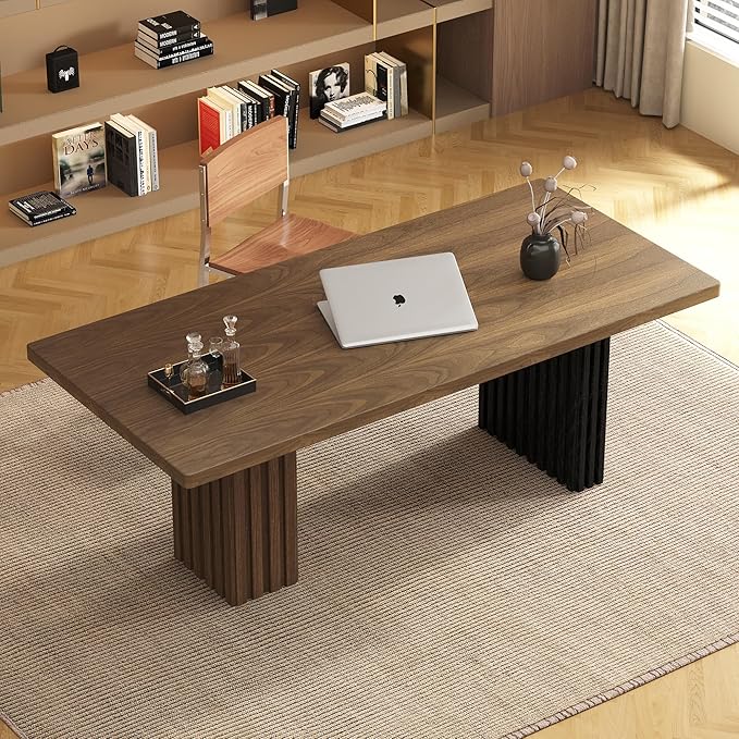 66.9 Modern Executive Office Desk Rectangular Workstation with Heavy-Duty Double Pedestal Wood Grain Finish for Office Home Office Study
