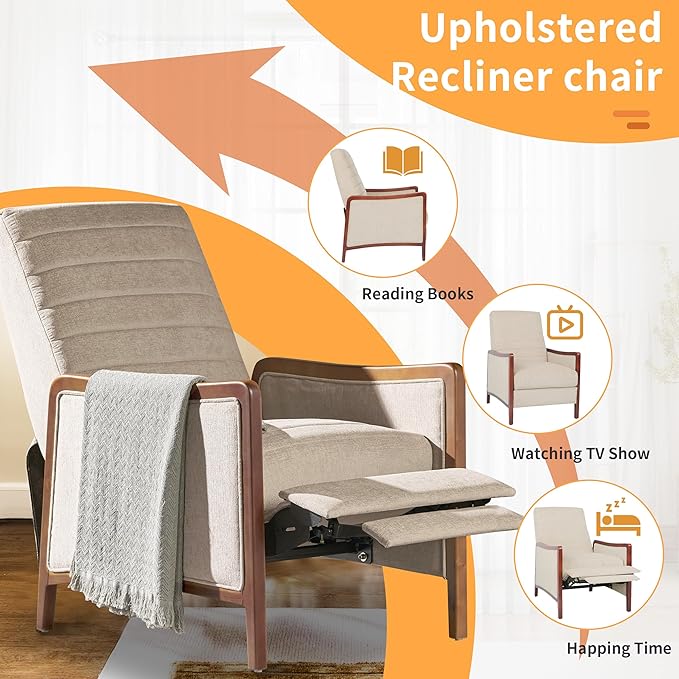 Push Back Recliner Chair Upholstered Accent Chair Recliners with Thick Seat Cushion and Backrest Small Recliners for Small Spaces Living Room Home Theater
