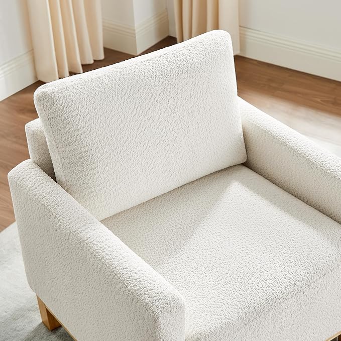 VANOMi Accent Chair 29.5 Reading Chair Modern Living Room Chair with Thick Cushion&ampWood Base Comfy Upholstered Boucle Armchair Single Sofa for Bedroom Office White