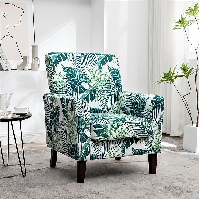 Contemporary Accent Arm Chair with Birch Wood Frame and Velvet Upholstery Armchair for Office and Living Room Decor Removable Cushions 01 Printed Fabric