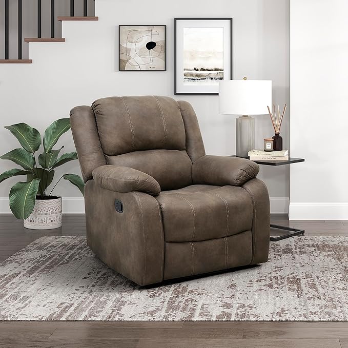 Lexicon Manual Recliner Sofa Chair Home Theater Seating Wall Hugger Manual Reclining Nursery Chair for Bedroom/Living Room/Office/Apartment Brown Polished Microfiber