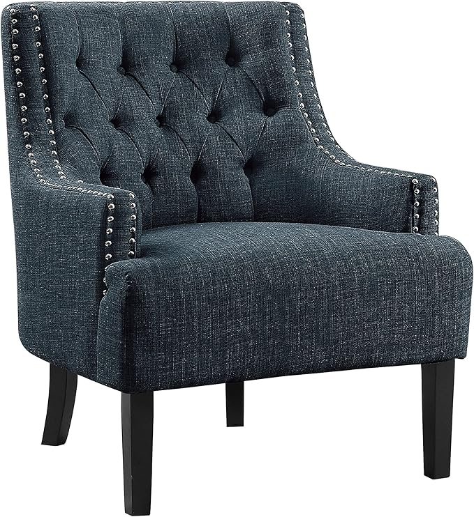 Lexicon Accent Chair Reading Chair Comfy Chair for Bedroom Upholstered Armchair with Solid Wood Frame Tufted Cushion Nail Head Trim Single Sofa Chair for Living Room Office Indigo Chenille