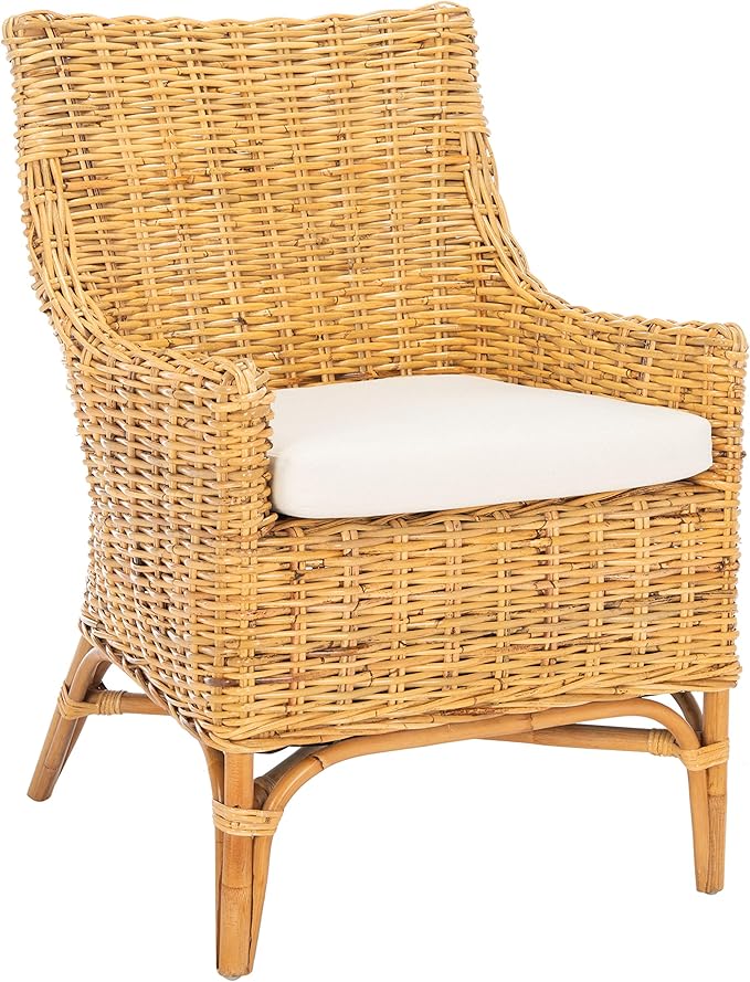 Safavieh Home Collection Cristen Rattan Cushion Accent Chair Natural/White (ACH6513B)