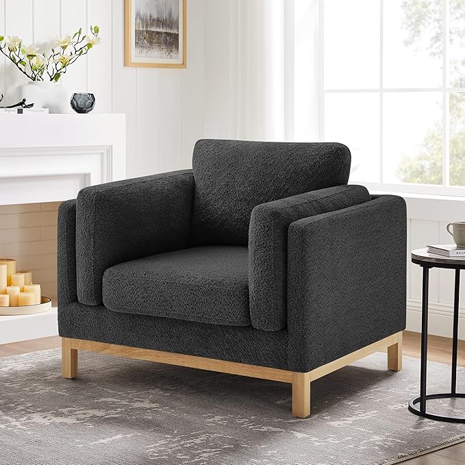 VANOMi 41.34 Oversized Accent Chair Upholstered Armchair with Solid Wood Legs Living Room Chairs with Wide Armrest Pads Reading Chair for Bedrooms Apartments Living Rooms Offices（Dark Grey）