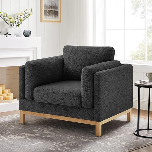 VANOMi 41.34 Oversized Accent Chair Upholstered Armchair with Solid Wood Legs Living Room Chairs with Wide Armrest Pads Reading Chair for Bedrooms Apartments Living Rooms Offices（Dark Grey）