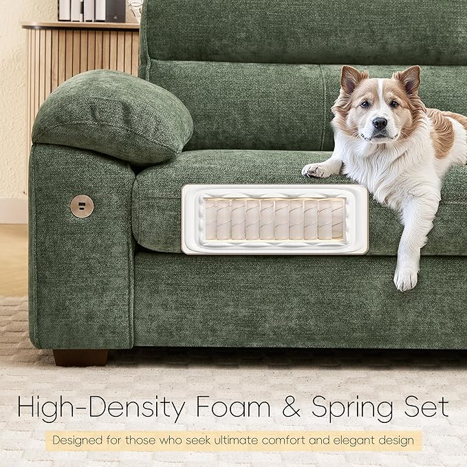 Ihanherry 92 Modern Sofa for Living Room Deep Seat Chenille Couch with Fast Charging Port &amp Removable Washable Cushions Pillow-Armrest Loveseat for Small Space/Apartment Sturdy Frame Green