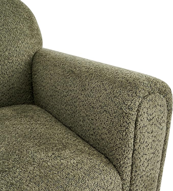 Christopher Knight Home Peysz Modern Accent Chair Boucle Upholstered Armchair with Rounded Wooden Legs Comfortable Single Sofa Soft Cushion Seating Lounge Chair Indoor Olive Green