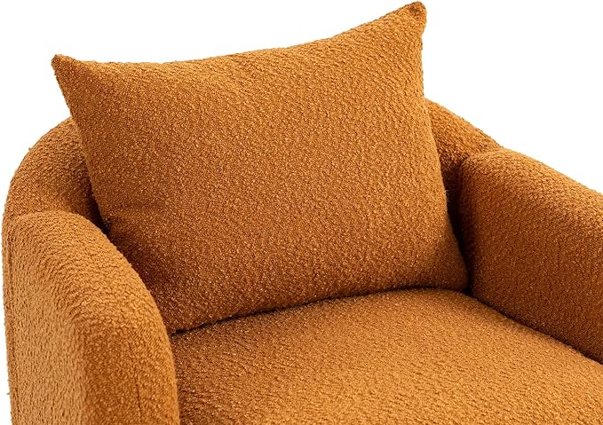 Mid Century Lounge Armchair with Boucle Fabric Solid Wood Legs and Comfortable Cushions Ideal for Bedroom and Living Room Reading and Relaxing (Orange)