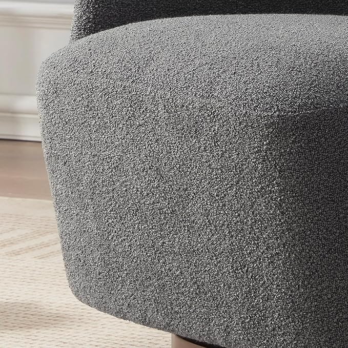 Boucle Swivel Accent Chair No Assembly Upholstered Armchair with Rubberwood Base 360° Rotating Barrel Chair for Living Room Bedroom Apartment &amp Reading Nook (1 Grey)