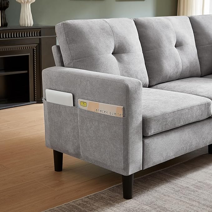 79 Convertible Sectional Sofa L Shaped Couch with Movable Storage Ottoman 3 Seater Sofa Polyster Fibre for Apartment Small Spaces Light Grey