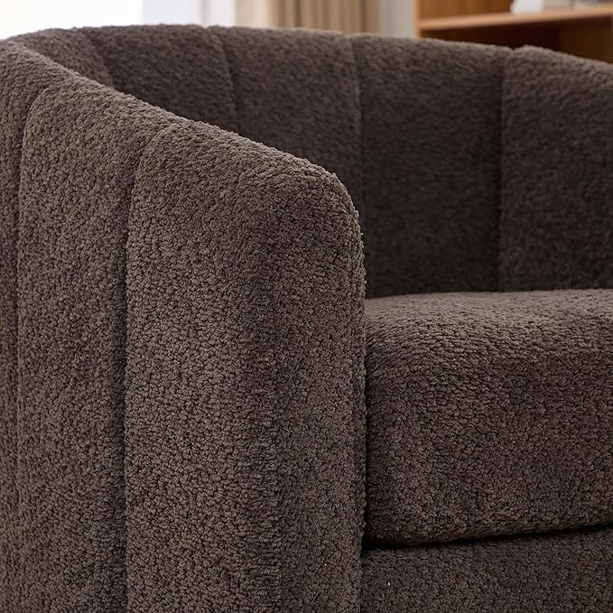 32.28 Modern Swivel Barrel Chair Chenille Upholstered 360° Rotating Accent Chair with Metal Base - Tufted Pumpkin-Shaped Armchair for Living Room Bedroom Office 300 lb Capacity (Charcoal)