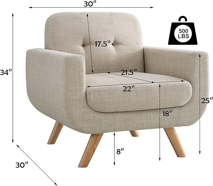 Rosevera Elena Contemporary Accent Armchair with Linen Upholstery Living Room Furniture Natural