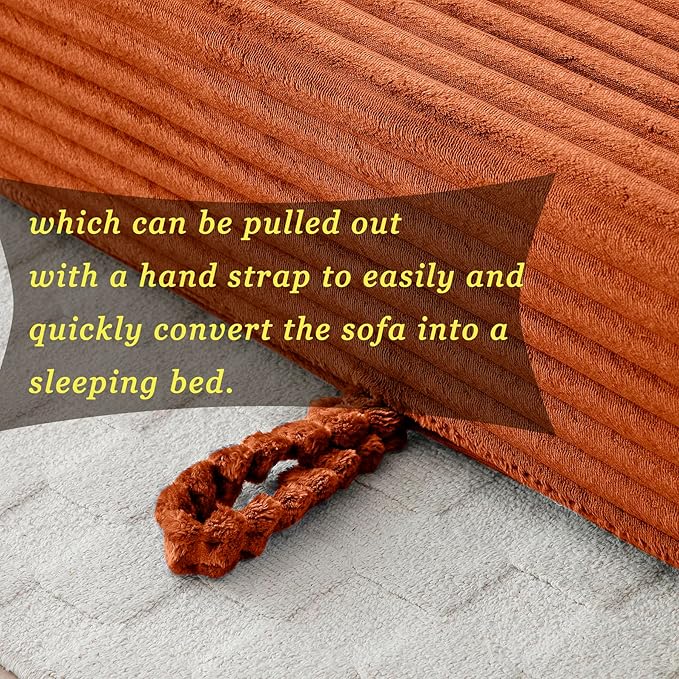 73 Cloud Loveseat Sofa Bed Orange - Boneless 2-Seater Couch No Assembly Convertible Folding 2-in-1 Design Small Space Corduroy Memory Foam Floor Lounge Couch for Bedroom Living Room (Orange)
