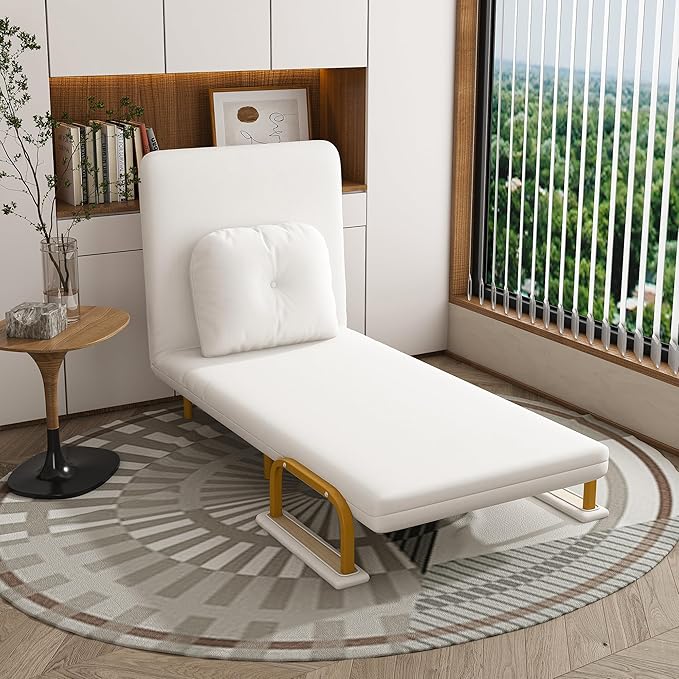 KEIKI Folding Sofa Bed Chair 3 in 1 Convertible Chair 5-Position Sleeper Chair Bed with Adjustable Backrest Space Saving Sofa Couches for Living Room Bedroom Apartment (White 26.5 Wide)