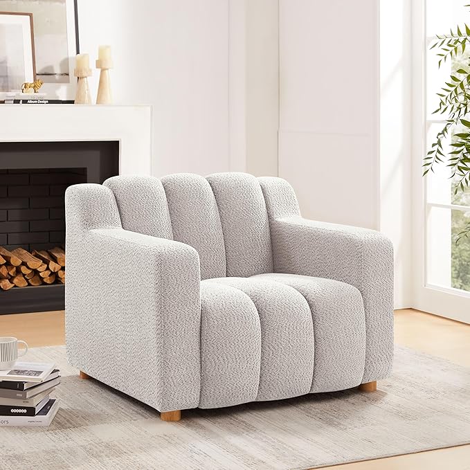 VANOMi Oversized Accent Chair Modern Living Room Chairs Comfy Boucle Fabric Upholstered Armchair for Bedroom Office Waiting Room (Beige)