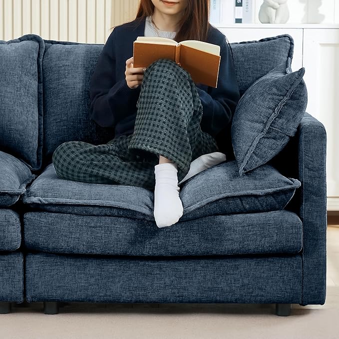 102 Cloud Sectional Couch Modular L Shaped Sofa with Movable Ottoman Comfy Chenille Deep Seat Sofa with Throw Pillows 3-Seater Cloud Couches for Living Room Apartment