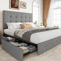 Allewie Upholstered Full Size Platform Bed Frame with 4 Storage Drawers and Headboard Square Stitched Button Tufted Mattress Foundation with Wooden Slats Support No Box Spring Needed Light Grey