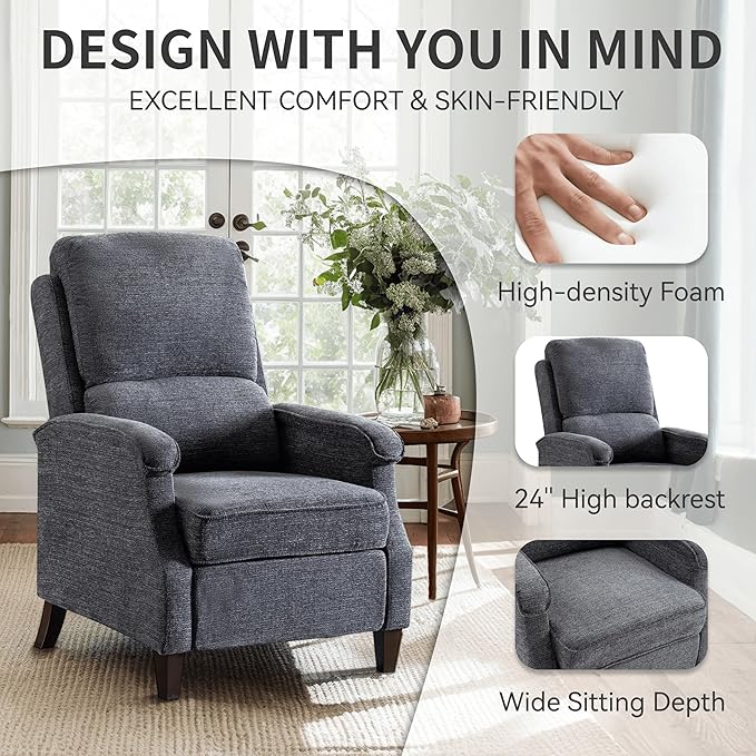 VKNOW Recliner Chair Fabric Recliner with Soft Armrest Home Theater Seating with Adjustable Push Back and Lumbar Support Single Sofa for Adults Lounge Chair for Living Room Bedroom（Dark Grey）