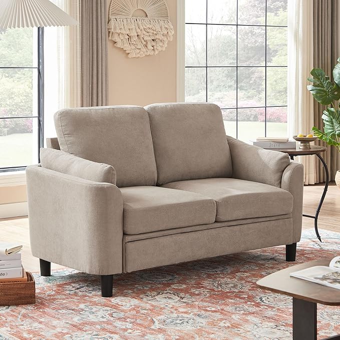 Small Loveseat Sofa60 Modern Love Seat Couch with Back Cushions and Wood Legs 2 Seater Mid Century Couches for Living Room Bedroom Small Spaces(Beige)