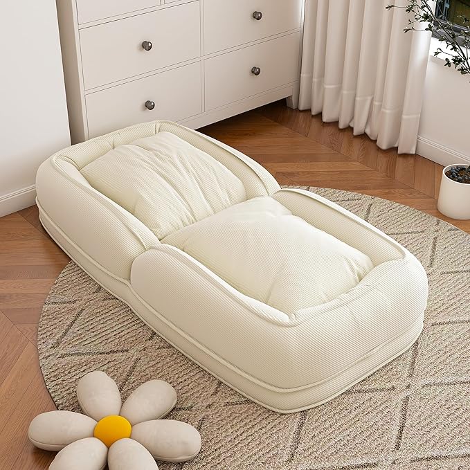 Montary Multifunctional Foldable Lazy Sofa Bed - 5-Position Ergonomic Design with 2 Soft Pillows Shared Lounger for Adults &amp Pets for Living Room Bedroom and Reading Nook (White)