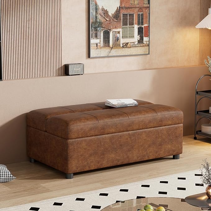 Folding Ottoman Sleeper Bed with Mattress Classical Style Convertible Guest Bed with Wood Legs and PU Fabric Convertible Chair into Sofa Pull Out Ottoman Sleeper Lounge Bed (Brown 9)