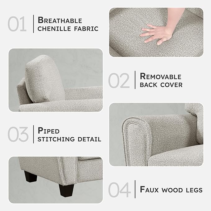 Lexicon Chenille Upholstered Accent Chair Modern Living Room Chair with Removable Back Cushion Cover Track Arms for Office/Bedroom/Apartment Easy Assembly Gray