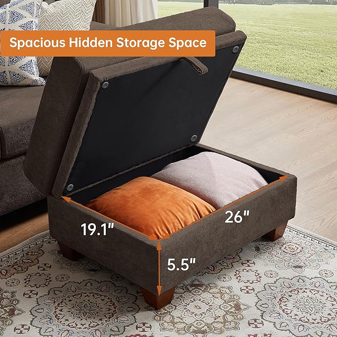 108 Sectional Sofa Convertible L Shaped Sofa with Ottoman and Large Storage 4 Seat Sectional Couch with Cup Holder Couches for Living Room Apartment Office (Brown)