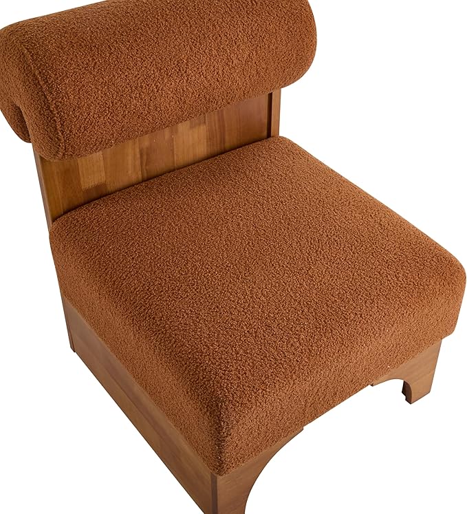 Christopher Knight Home Devon Modern Minimalist Boucle Fabric Upholstered Accent ChairWooden Lounge Chair with Rolled Backrest+Soft Padded SeatComfy Reading ChairLiving Room/BedroomBrownish Orange