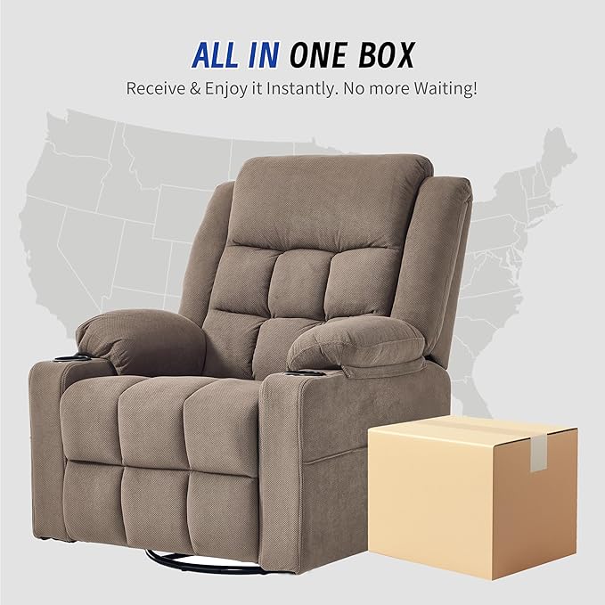 Swivel Recliner Chair for Adults with Massage and HeatManual Glider Rocking Recliner Chair with Cup Holds and PocketsReclining Rocker Chairs for Living Room R8817 (Coffee)