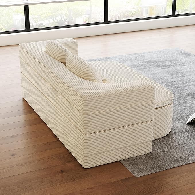75'' Corduroy Foldable Full Size Boneless Couch Bed 2-in-1 Convertible Sleeper Compression Loveseat Sofa with Pillow No Assembly Memory Foam Floor Folding Couch for Living Room (Beige) | 2-in-1 Pi