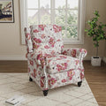 Pushback Recliner Chair Upholstered Armchair Wingback Recliner Chair Floral Fabric Push Back Recliner with Wood Legs Rivet Trim Single Sofa Accent Chair for Living Room Bedroom Pattern White