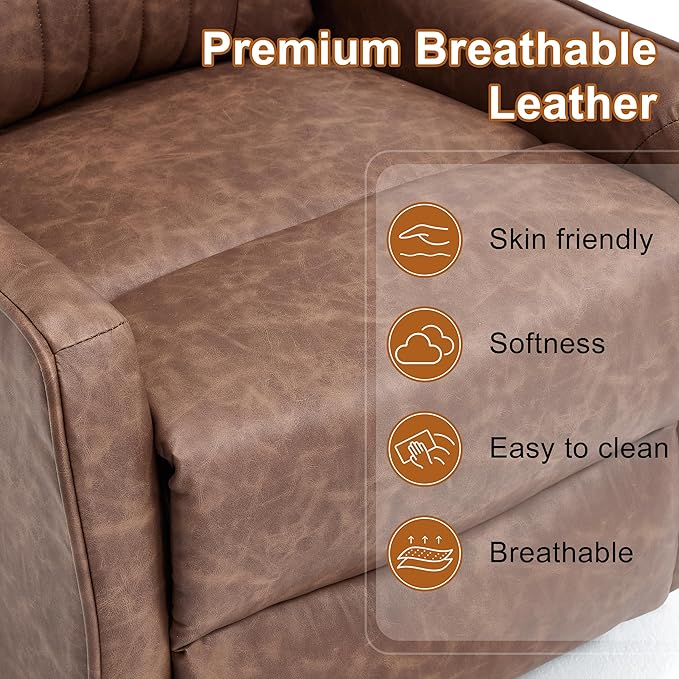 Manual Swivel Rocker Recliner Chair for Adults Overstuffed Glider Chair for Nursery with Massage and Heat Living Room Reclining Chair Faux Leather Brown