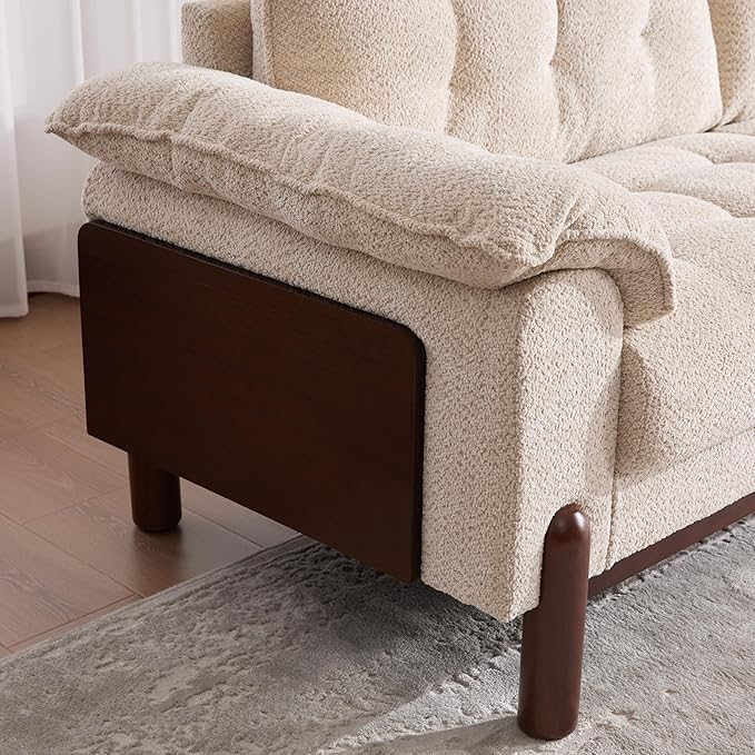 Merax 83.5 Oversized Loveseat Sofa Mid-Century Modern Tufted Boucle Upholstered 3-Seater Couch with Wooden Frame &amp 2 Pillows Cozy Leisure Couches for Living Room Office Breathable Material Be