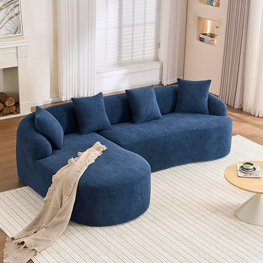 Curved Sectional Sofa Couch Oversized L Shape Deep Seat Cloud Couch Modern Chenille 4-Seater Sofa with Chaise No Assembly Required Couches for Living Room Apartment Office Navy Blue