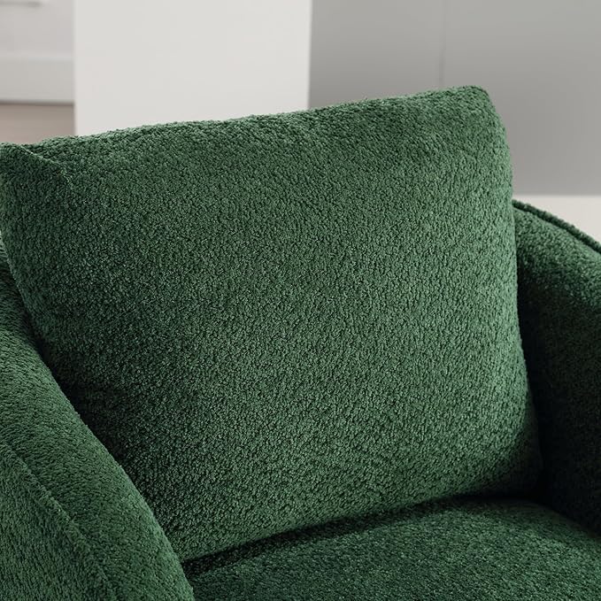 Upholstered Swivel Barrel Chair 31 Wide Modern Fabric Ergonomics Single Sofa Chair Living Room Bedroom Accent Chair Comfy Club Swivel Chair (Boucle Green)